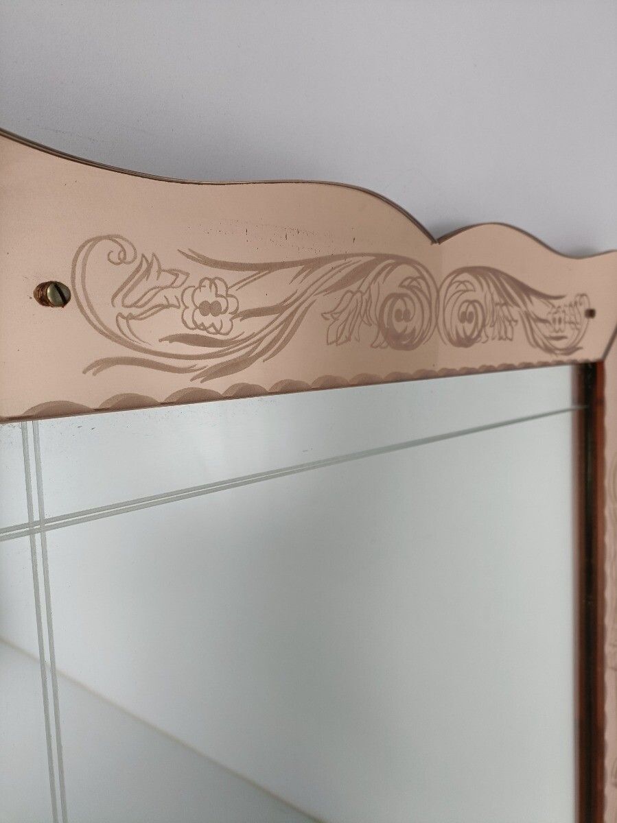 Large Art Deco Nouveau Wall Hanging Ornate Mirror Pink Clear Glass Dresser Vanit photo buy