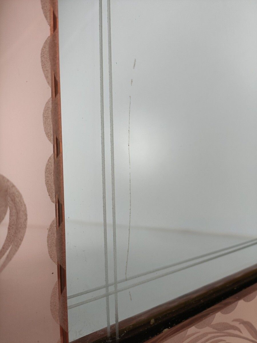 Large Art Deco Nouveau Wall Hanging Ornate Mirror Pink Clear Glass Dresser Vanit photo vintage
