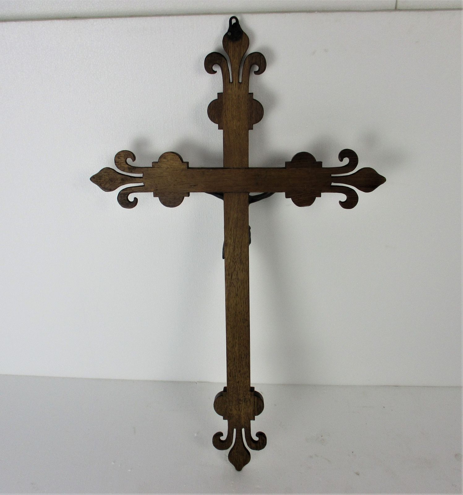 Xl Hand Carved Wood Hanging Ornate Church Chapel Crucifix French Fleur De Lis Fa photo buy