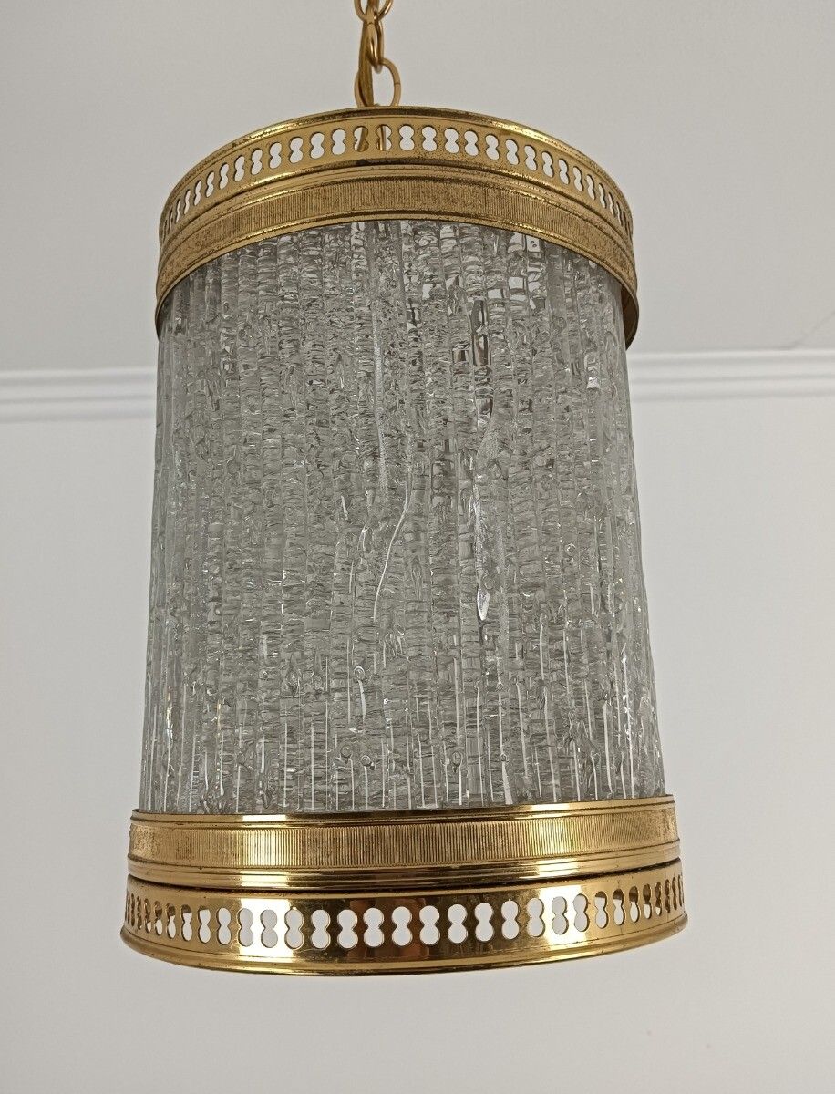 photo furniture Pendant Chandelier Fixture Spelter Frosted Plastic Very Special Vintage 1 Light