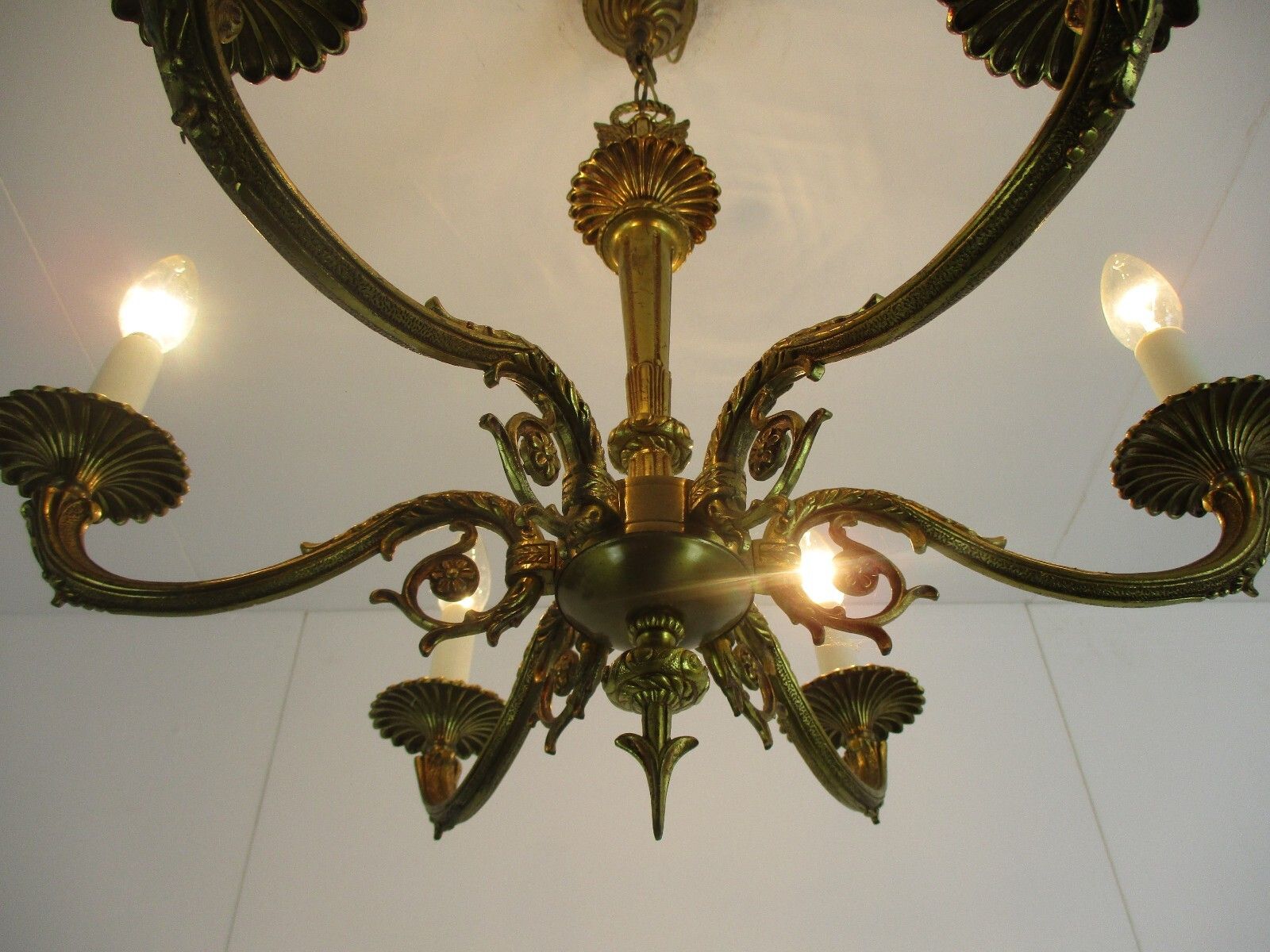 photo furniture Impressive Chandelier Bronze 6 Lights Arm Ornate  Hollywood Regency Empire Style