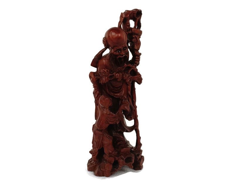 Chinese Rosewood Hand Carved Wooden Figurine Sculpture Wise Old Man Vintage