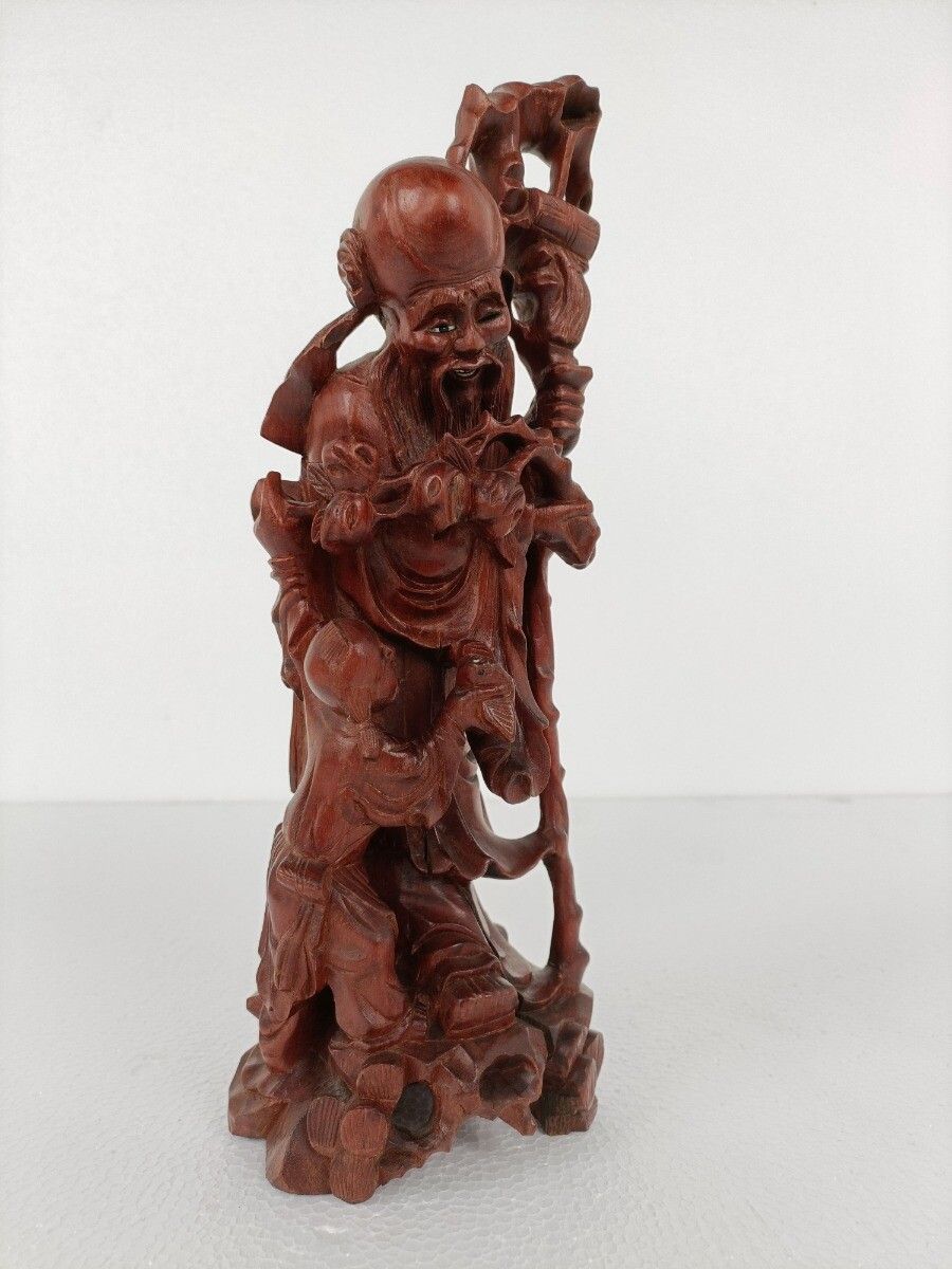 Chinese Rosewood Hand Carved Wooden Figurine Sculpture Wise Old Man Vintage photo furniture