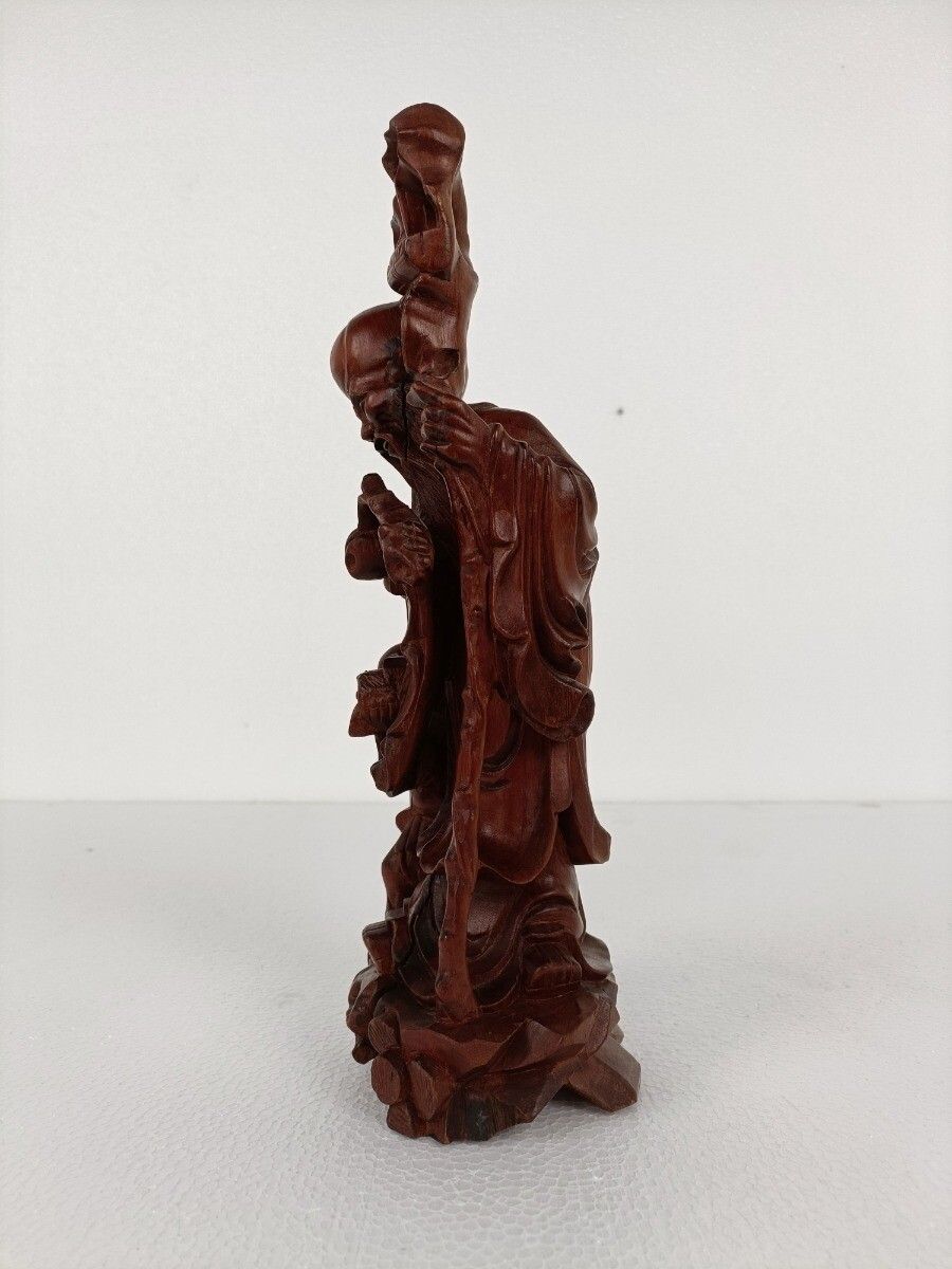 Chinese Rosewood Hand Carved Wooden Figurine Sculpture Wise Old Man Vintage photo 142.0