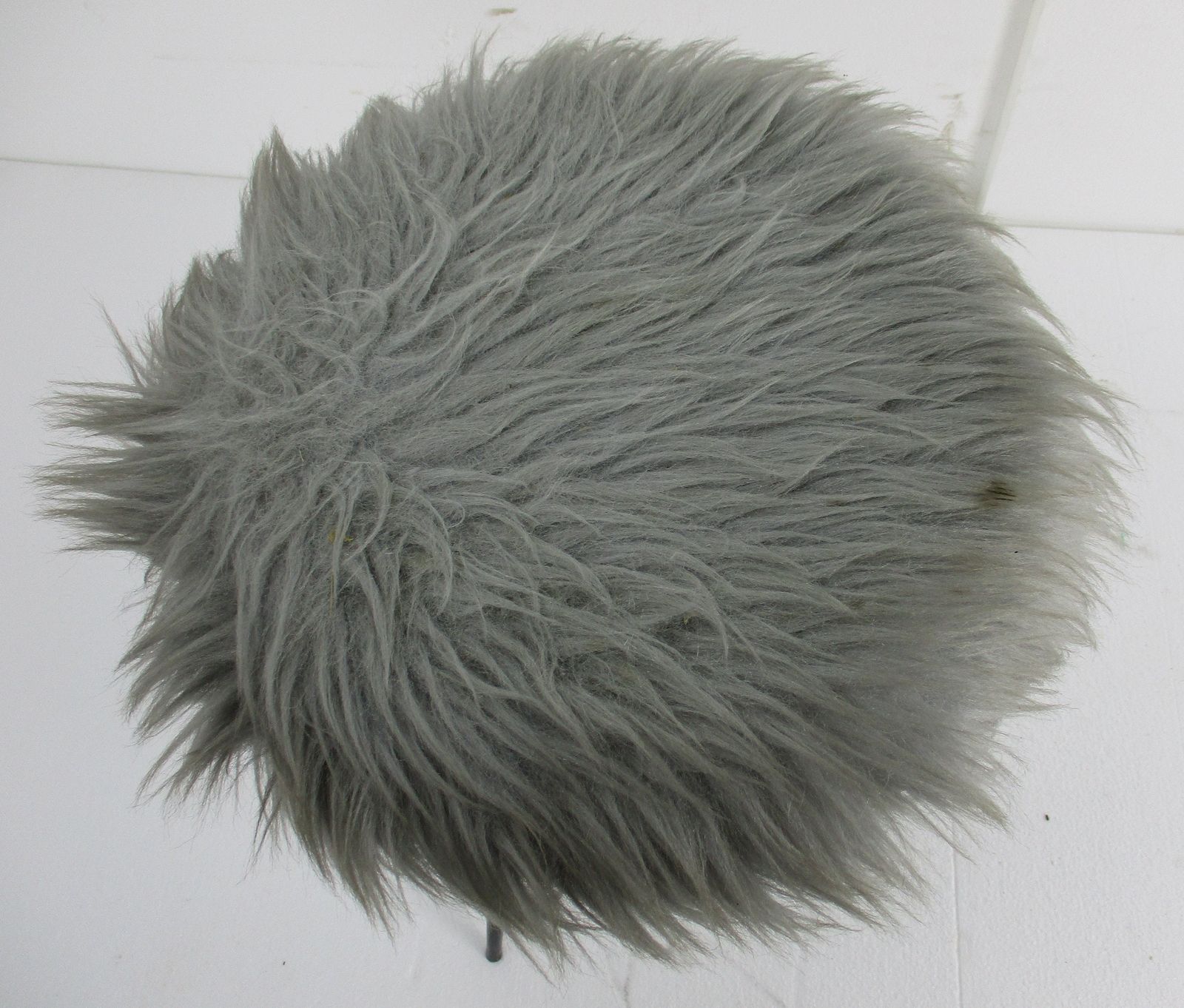 Retro Grey Plush Stool Chair Retro Metal Tripod Legs Mid Century Design photo for sale