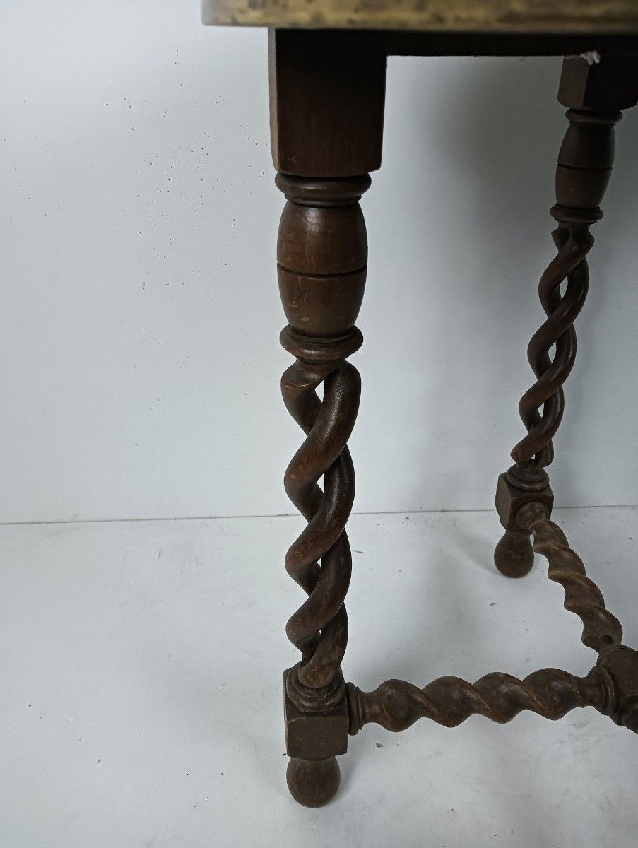 Open Barley Twist Wooden Side Wine Table Pedestal Plant Stand Faux Brass Top Orn photo vinterior
