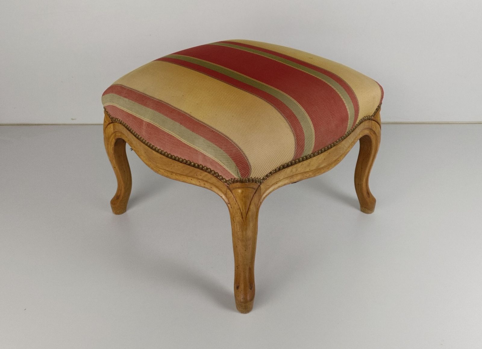 Large Antique  Footstool Foot Rest Wood Fabric  Ottoman Louis XV Style photo furniture