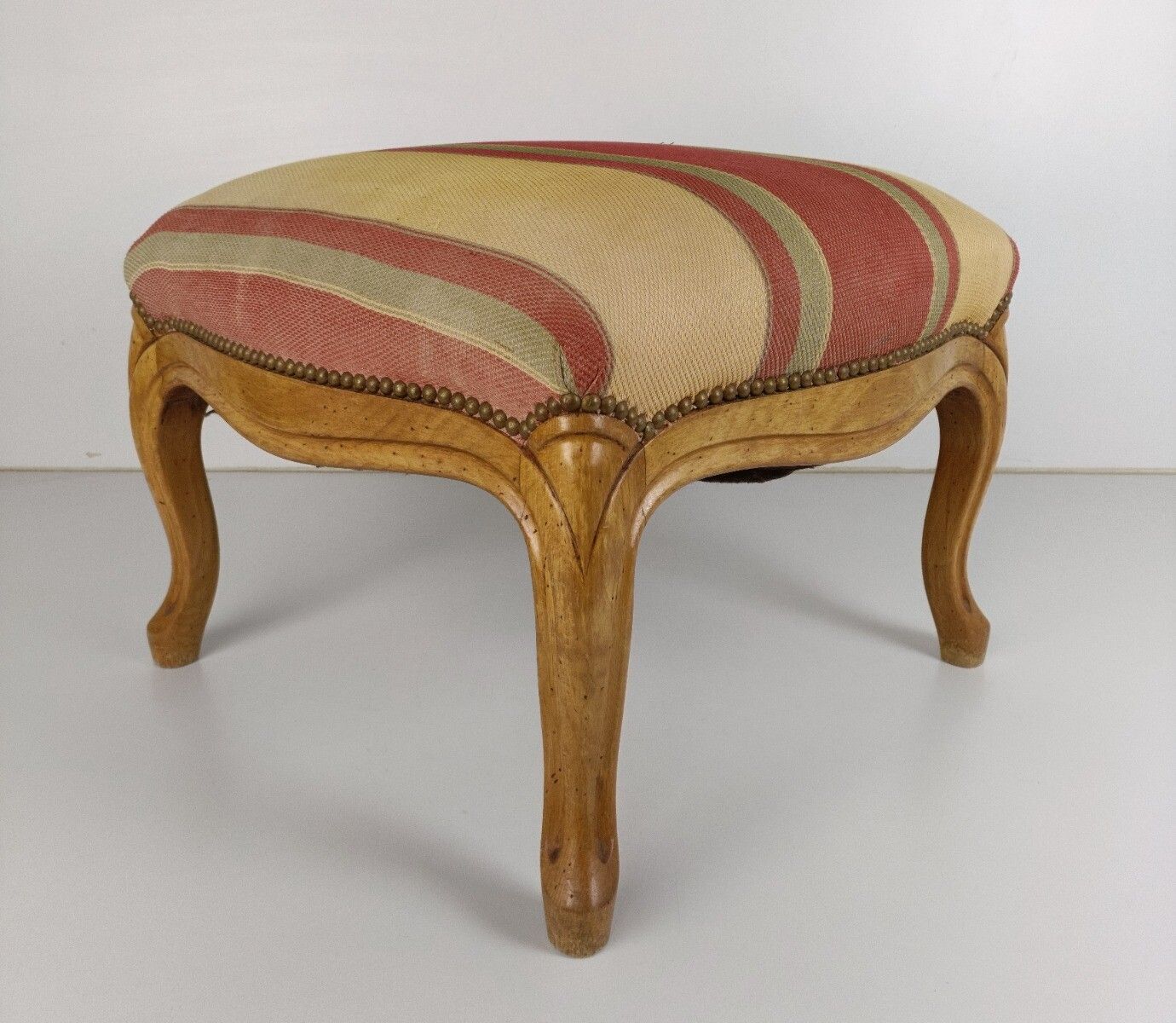 Large Antique  Footstool Foot Rest Wood Fabric  Ottoman Louis XV Style photo Furniture