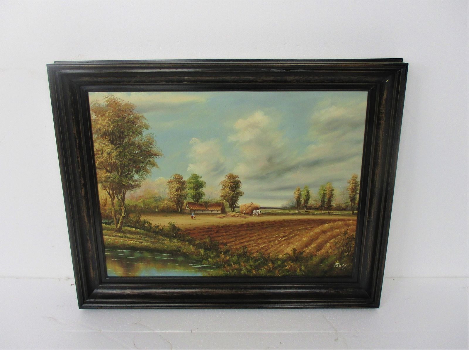 Lovely Oil Painting Framed Farm Polder Landscape Flanders Signed Percy photo furniture