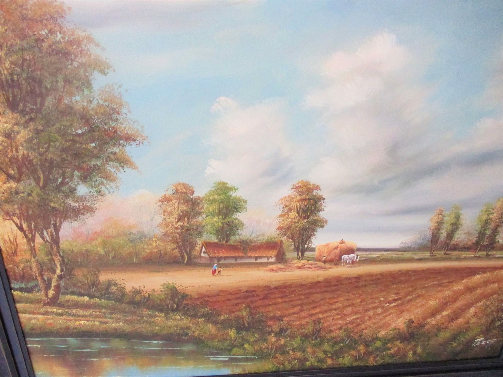 Lovely Oil Painting Framed Farm Polder Landscape Flanders Signed Percy photo for sale