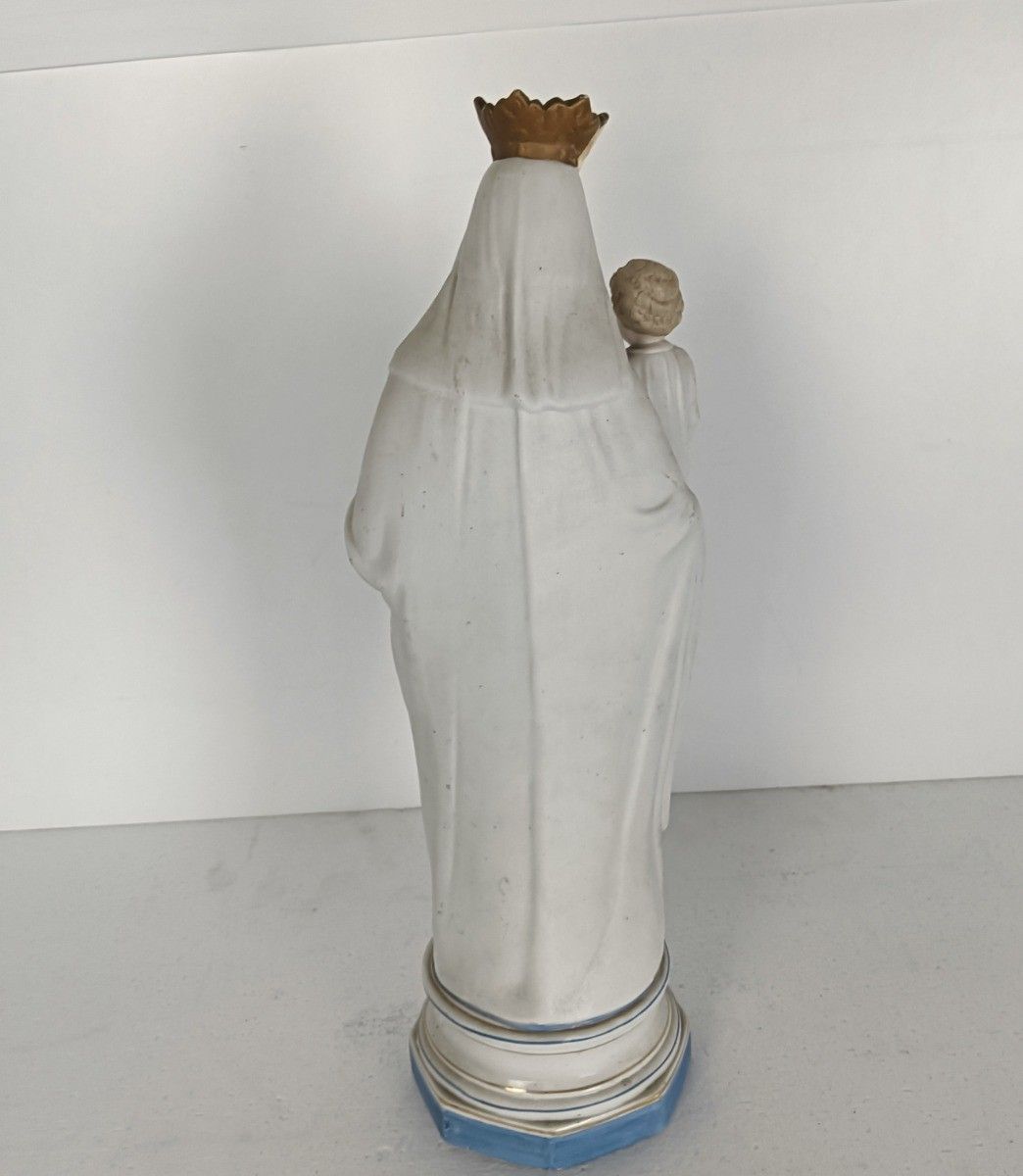 Antique Porcelain Bisque Statue Virgin Mary Our Lady Madonna With Infant photo Art