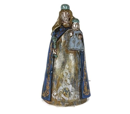 Gorgeous Terracotta Glazed Polychrome Statue Figurine Virgin Mary With Infant Je