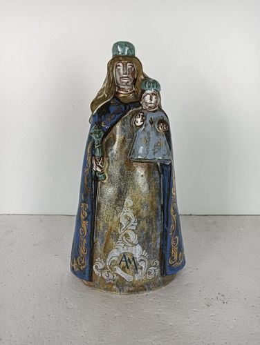 Gorgeous Terracotta Glazed Polychrome Statue Figurine Virgin Mary With Infant Je photo for sale