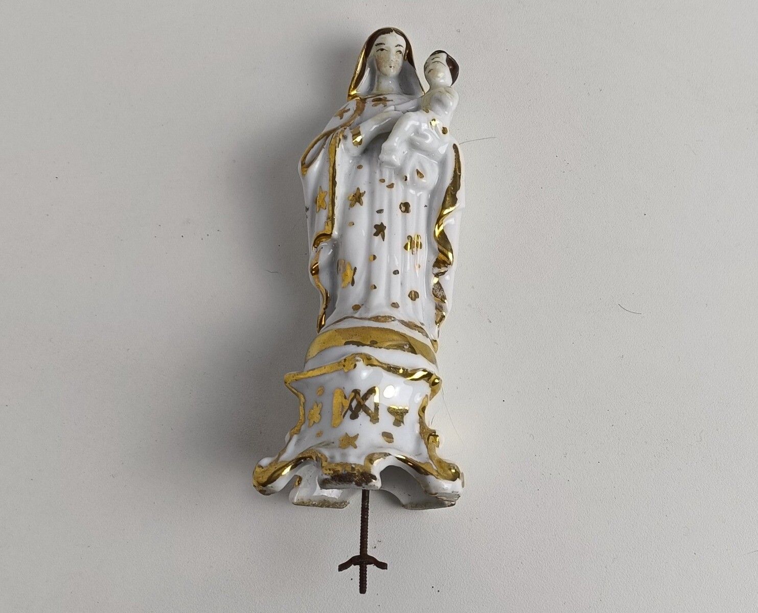 Antique 1900 Vieux Paris Porcelain Bisque Statue Virgin Mary Madonna Infant Jesu photo vintage