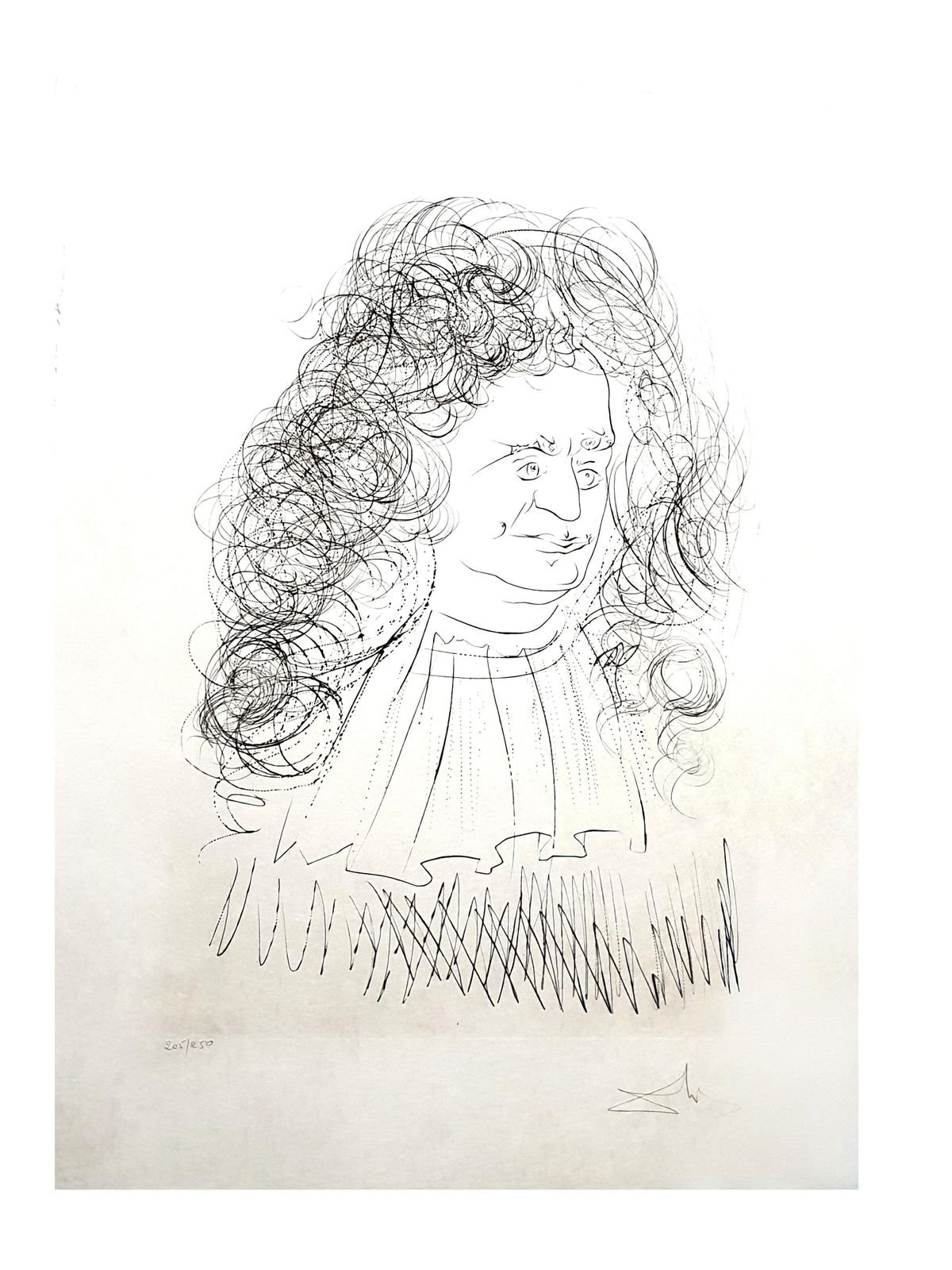 Salvador Dalí­Salvador Dali   La Fontaine Portrait   Handsigned Engraving1974 photo vintage
