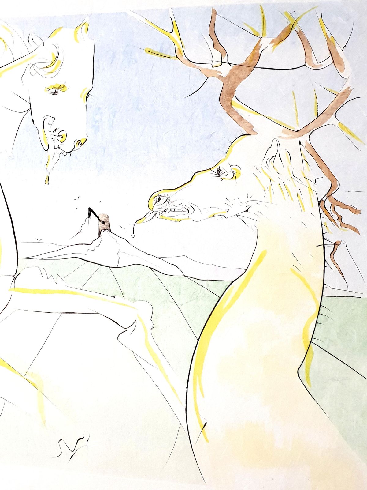 Salvador Dalí­Salvador Dali   The Rider And The Deer   Handsigned Engraving1974 photo Art