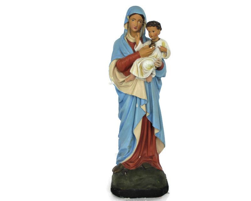 Large Statue Virgin Mary Madonna Infant Treading On Snake Plaster Htf 20.47"