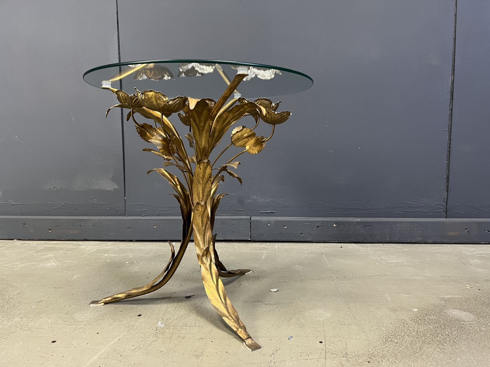 Vintage Gilt Metal Flower Side Table, 1960s photo vintage