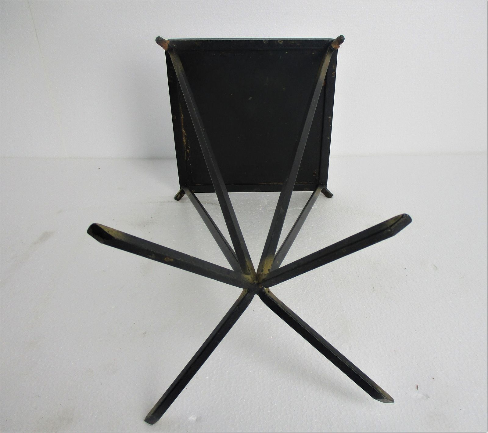 Vintage Small Side Table Plant Stand Mosaic Tiles Checkered Pattern Wrought Iron photo vinterior