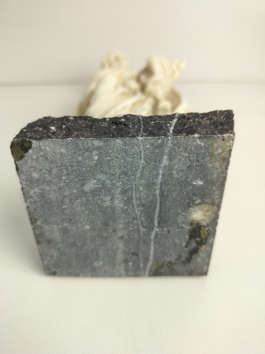 Plaster Statue Madonna With Infant Jesus Virgin Mary On Granite Base Signed A.S. photo buy
