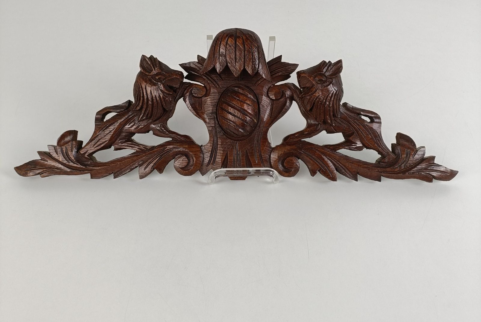Hand Carved Ornate Antique Pediment Over Door Wood Animals Foxes Reclaimed Archi photo furniture