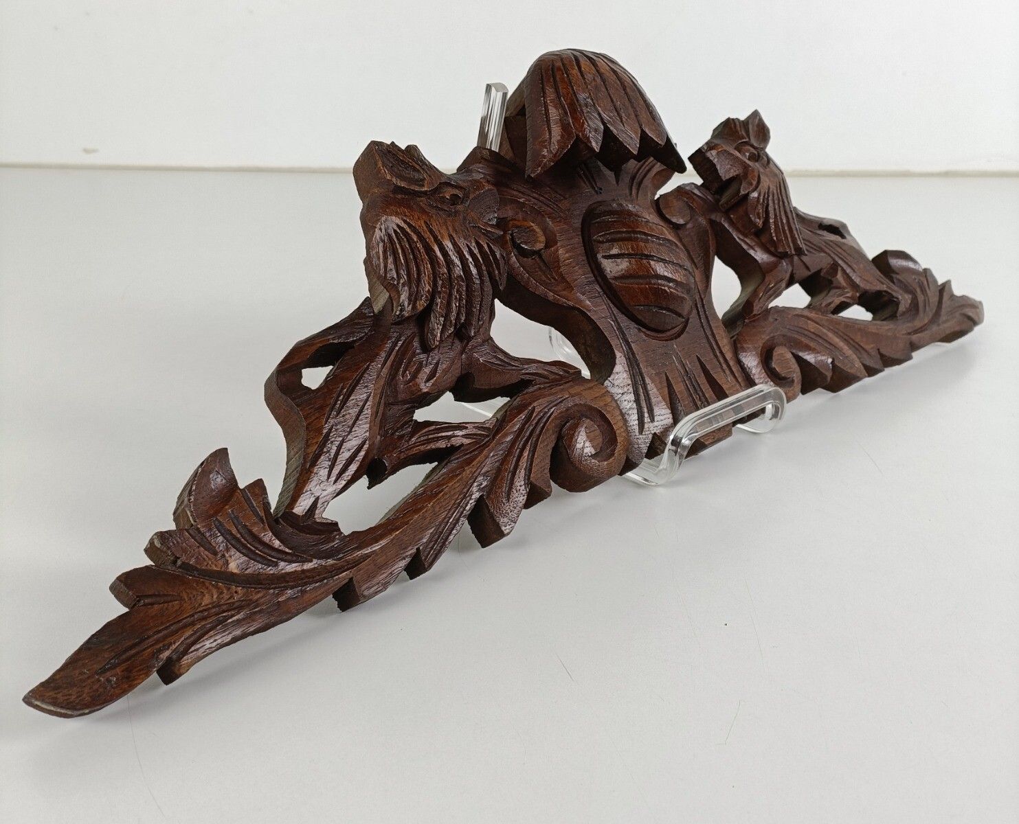 Hand Carved Ornate Antique Pediment Over Door Wood Animals Foxes Reclaimed Archi photo Home Decor