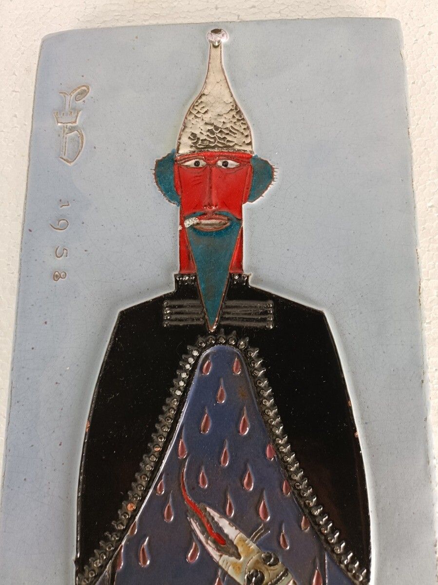 Funky Wall Plaque Glazed Ceramic Tile Giant Arno Brys For Amphora Vandeweghe photo for sale