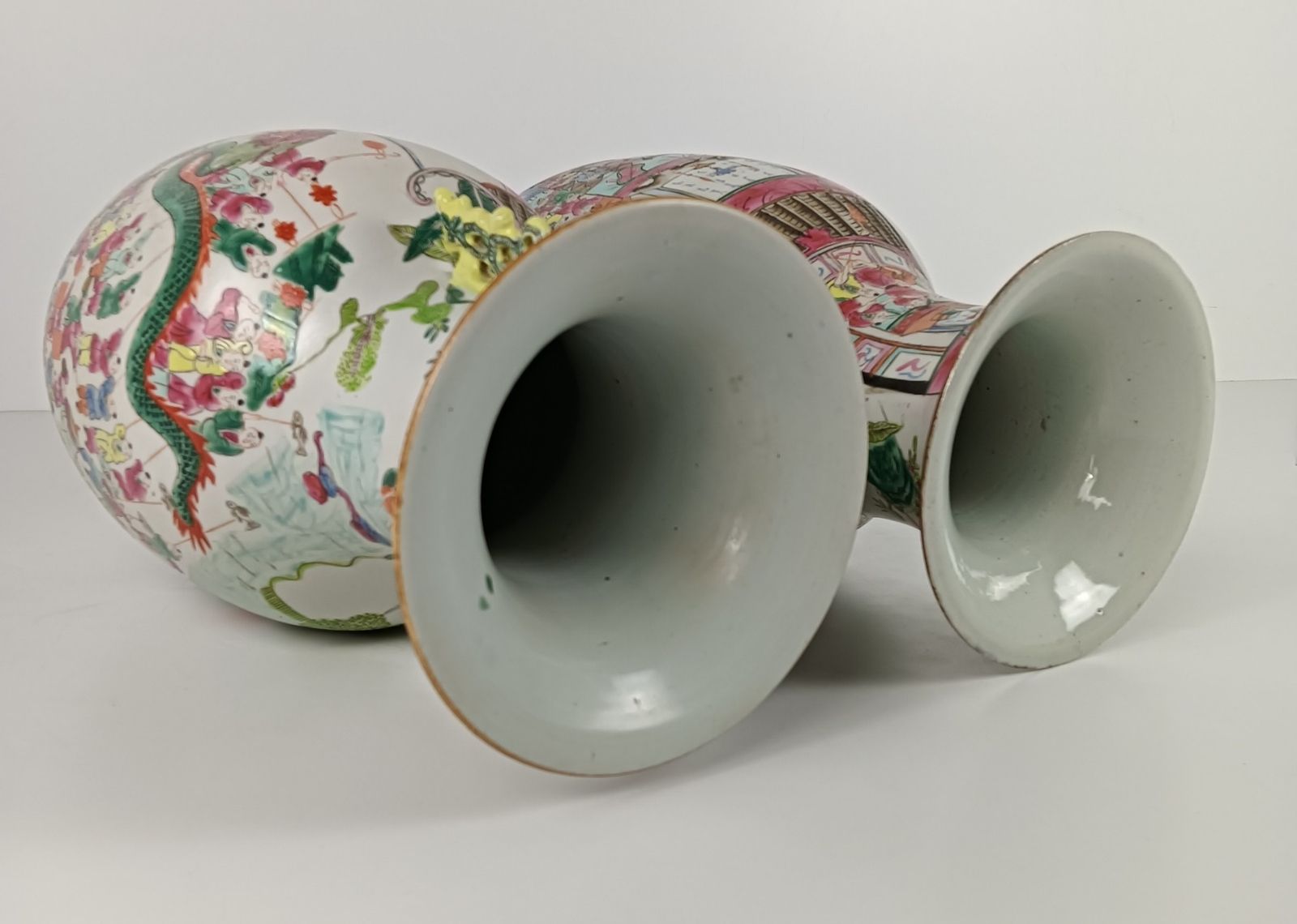 Hand Painted Family Rose Chinese Vase 100 Lucky Boys Vintage Antique 1930s Pair photo furniture