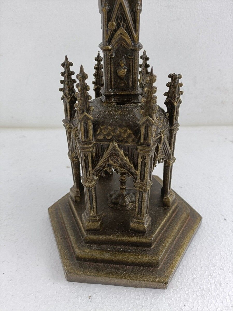 Ornate Spelter Faux Brass Chalice Standing Crucifix Towers Cross Chalice Very Sp photo Home Decor