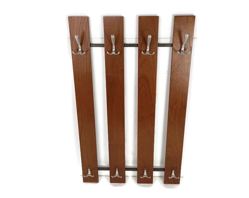 Vintage Modernist Large Coat Rack Wood Scandinavian Style Kitchen Hallway Rack