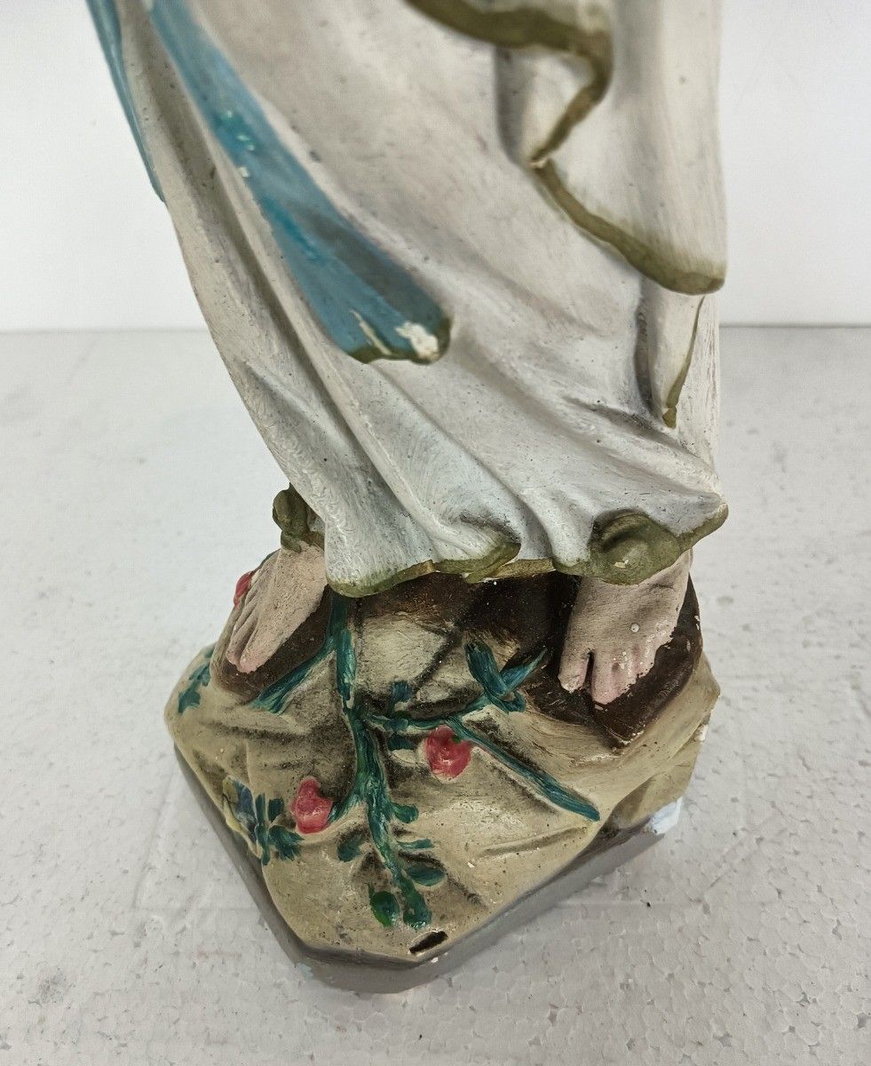 Plaster Vintage Statue Our Lady Of Lourdes Madonna France French Heavy photo vinterior