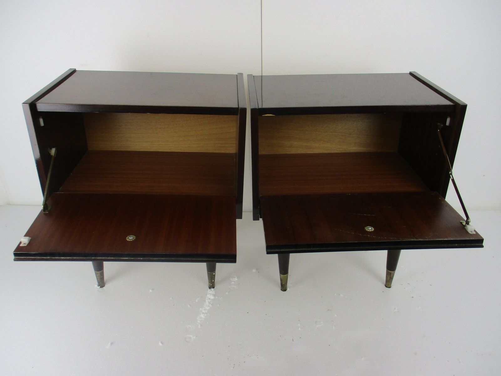 Pair Couple Double Vintage Nightstands End Tables Mid Century Modern Wood Retro photo 487.0
