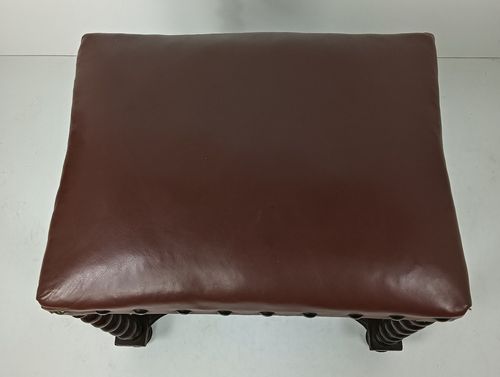 Antique Footstool Ottoman Barley Twist Wood Foot Rest 20th Century Hobnails Gorg photo for sale