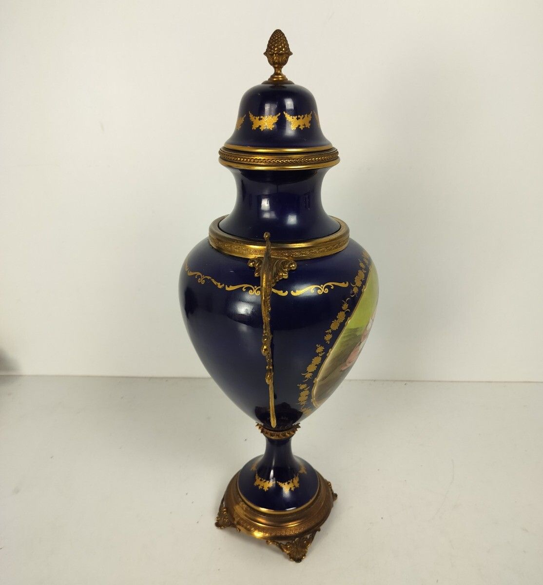 Large  Vase Centerpiece Lidded Urn Cobalt Blue Porcelain Modernist Sèvres Style photo furniture