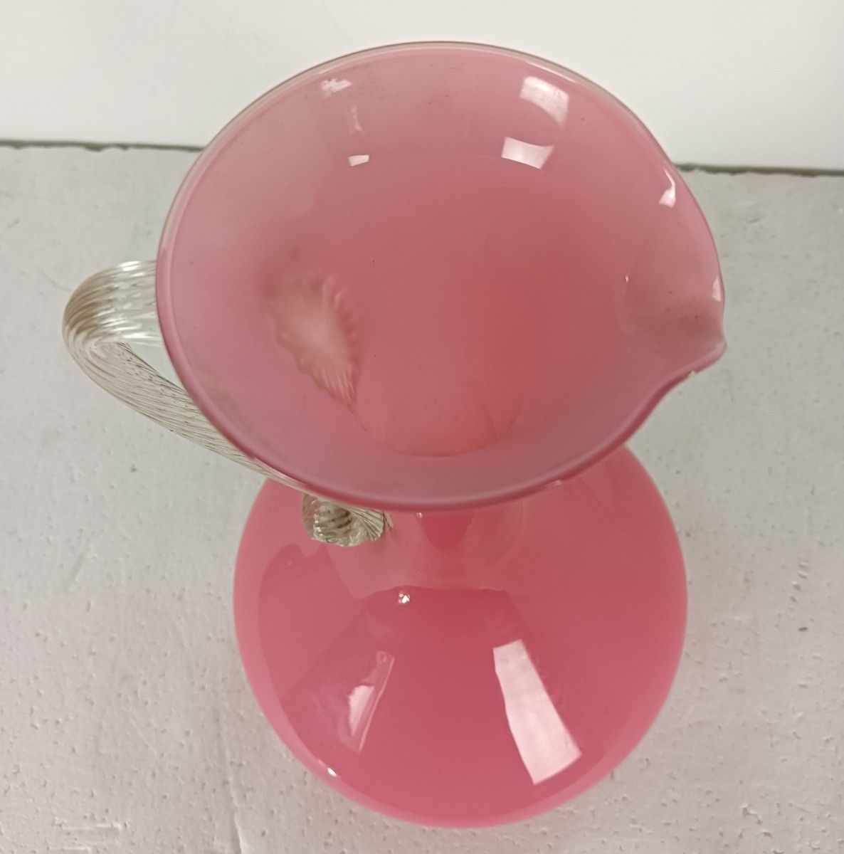 Itallian Pink White Opaline Cased Glass Ewer Pitcher Vintage Jar Vase Art Glass photo buy