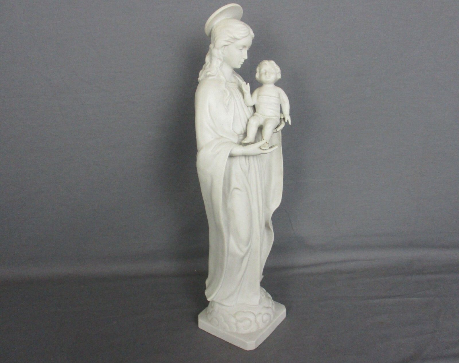 French Antique 1900 Bisque Statue Virgin Mary Our Lady Madonna Infant Jesus 14.9 photo Art