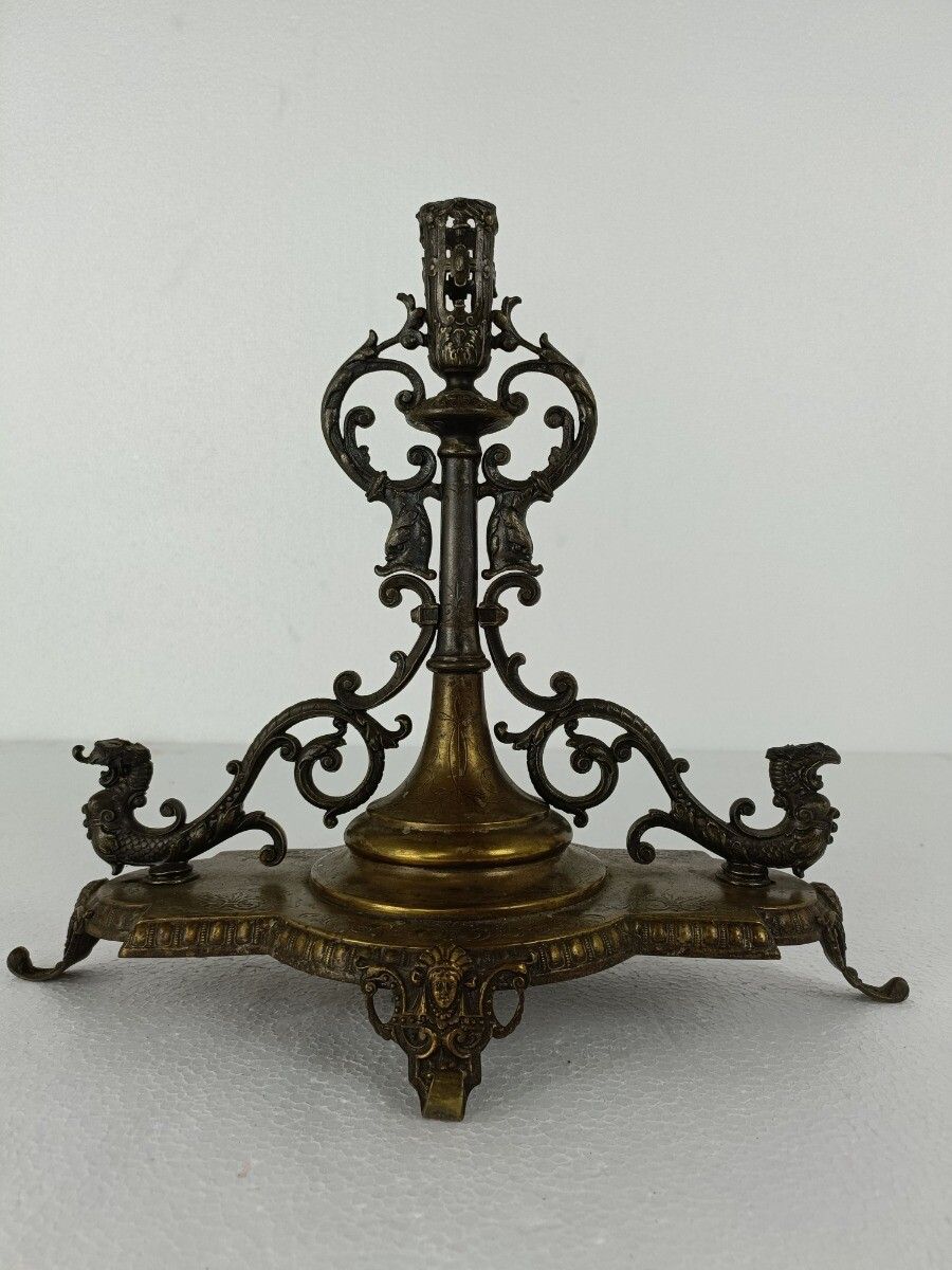 Candle Holder Candle Stick Candelabra Mythical Dragons Fish Antique Art Deco Gor photo buy