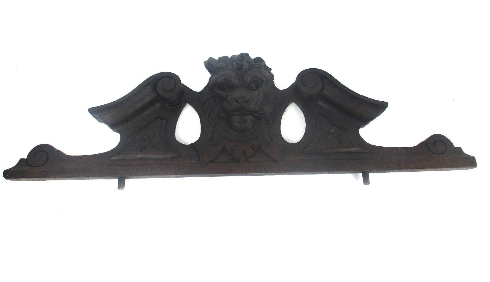 Carved Wood Oak Pediment Over Door Architectural Antique 19thc Lion Head Wow