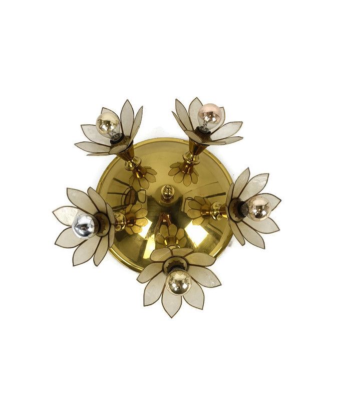 Plafonière Fixture Lamp Flushmount Brass Mother Of Pearl Vintage Gorgeous