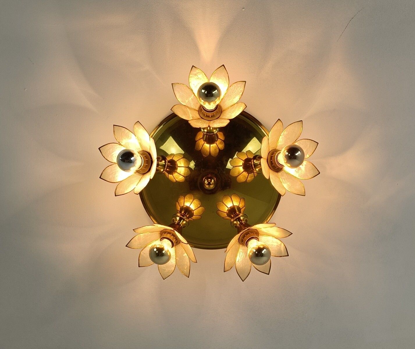 Plafonière Fixture Lamp Flushmount Brass Mother Of Pearl Vintage Gorgeous photo furniture