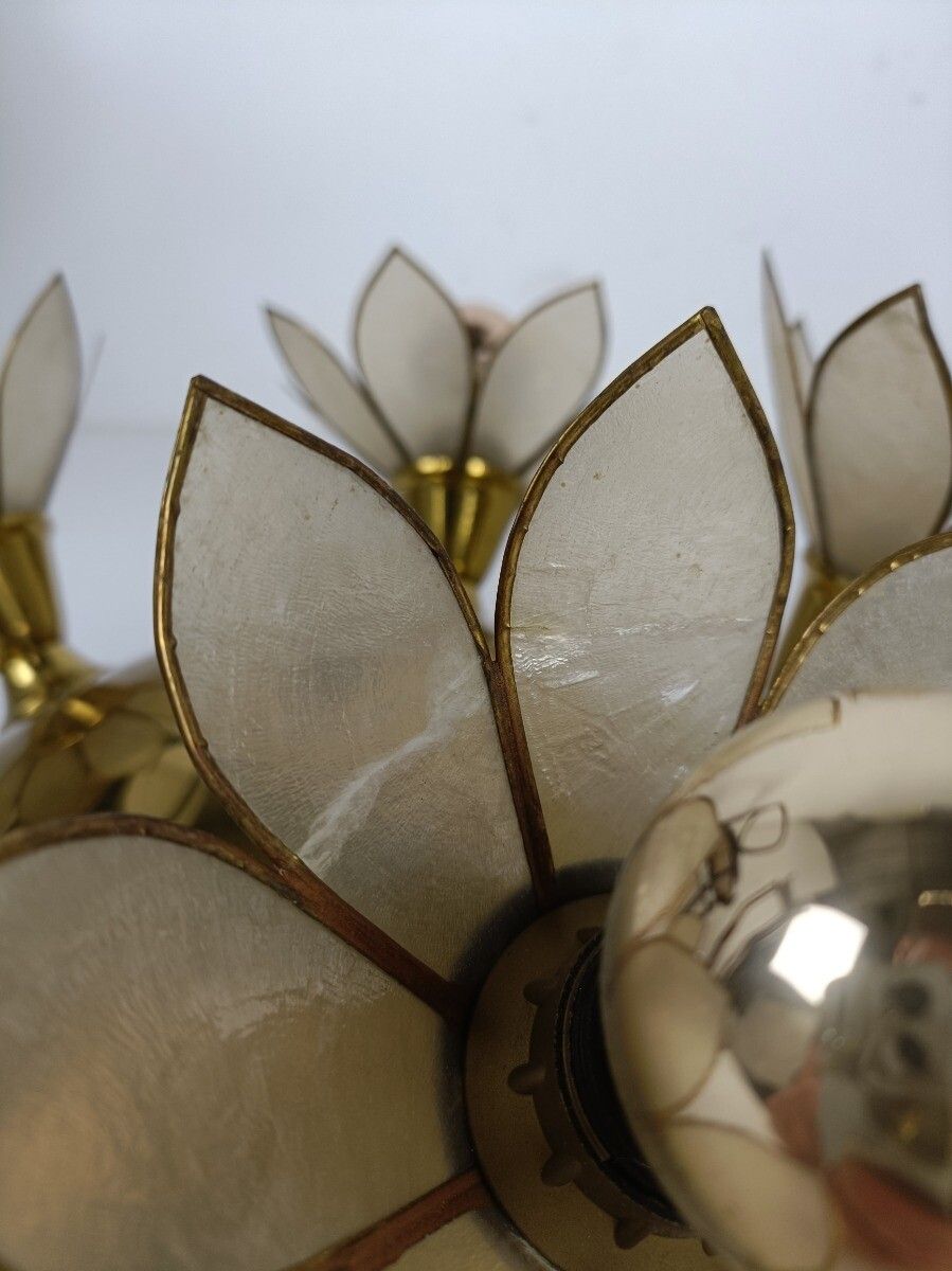 Plafonière Fixture Lamp Flushmount Brass Mother Of Pearl Vintage Gorgeous photo vintage