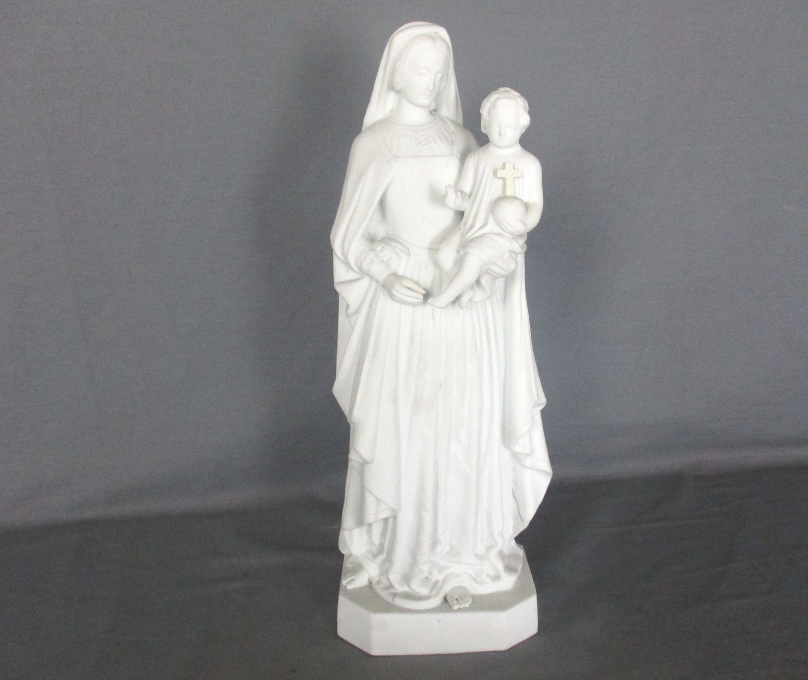 Antique 1900 Bisque Statue Virgin Mary Our Lady Madonna Infant Jesus Marked 14