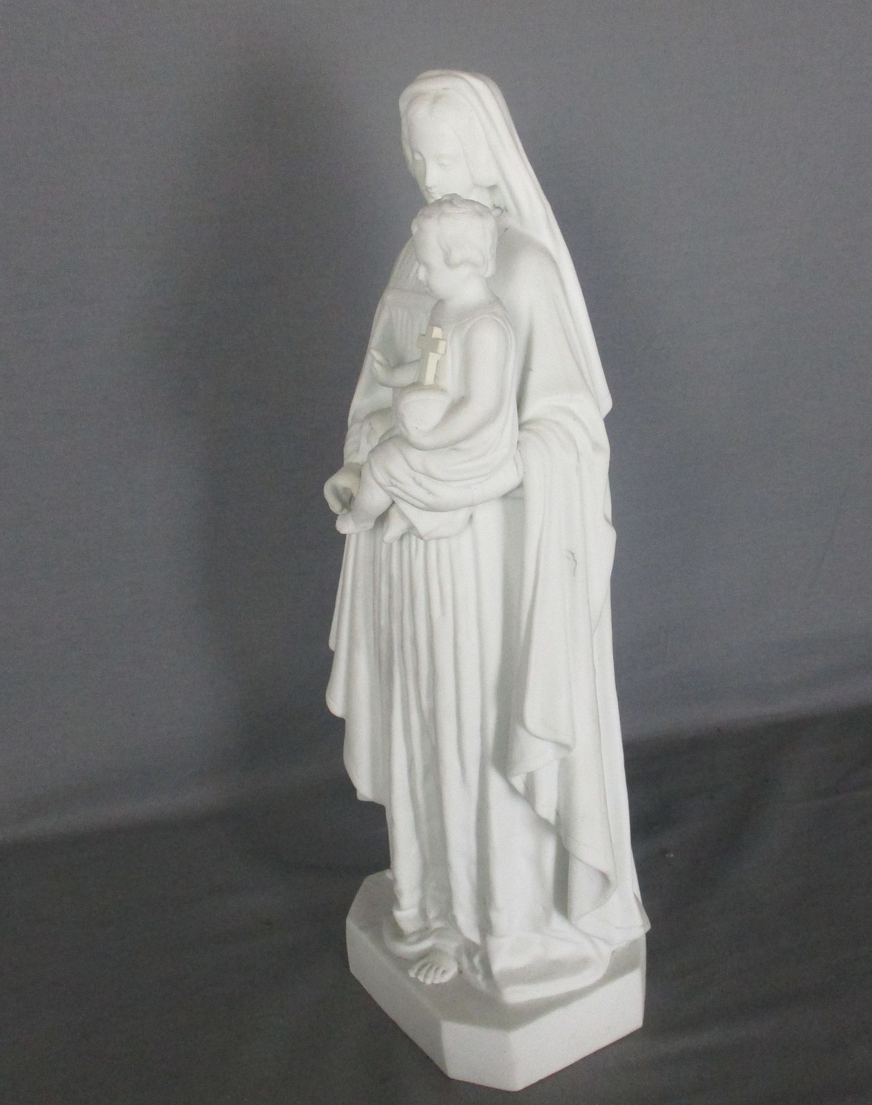 Antique 1900 Bisque Statue Virgin Mary Our Lady Madonna Infant Jesus Marked 14 photo vinterior