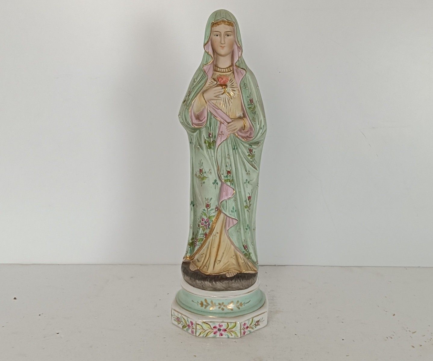 Antique Bisque Statue Virgin Mary Lady Madonna With Infant Jesus Gorgeous  Polyc photo Art