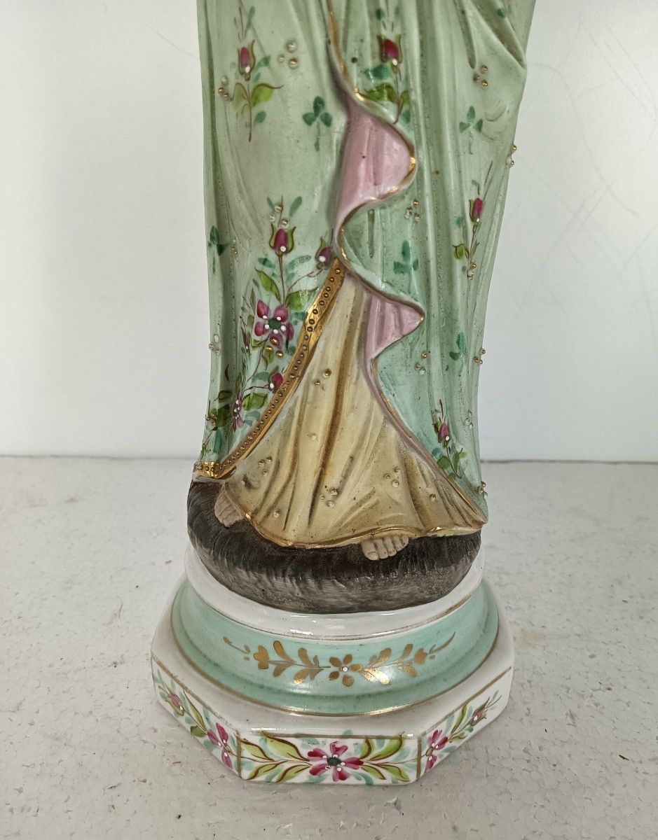 Antique Bisque Statue Virgin Mary Lady Madonna With Infant Jesus Gorgeous  Polyc photo vinterior