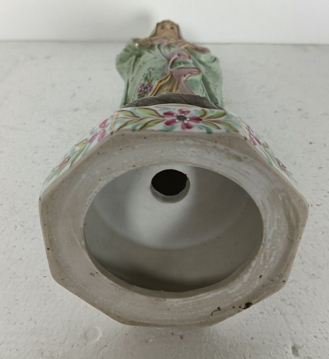 photo for sale Antique Bisque Statue Virgin Mary Lady Madonna With Infant Jesus Gorgeous  Polyc