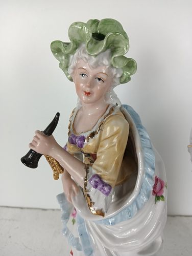 Two Statue Figurines Hunt Man Lady Blowing Horn Porcelain Hand Painted Porcelain photo furniture