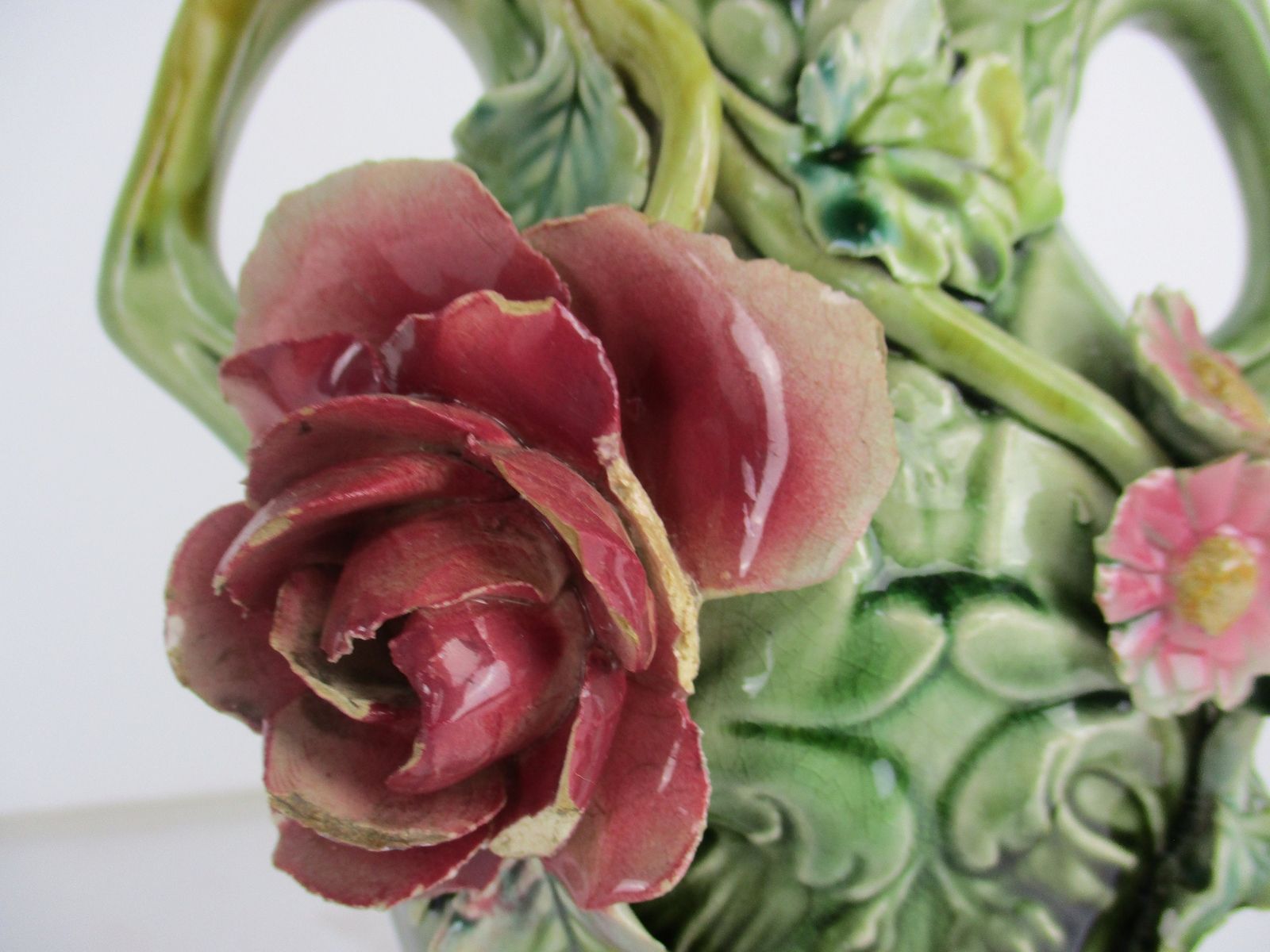 Set Of 3 French Barbotine Majolica Vases Planters Centerpiece Pitchers Art Nouve photo furniture