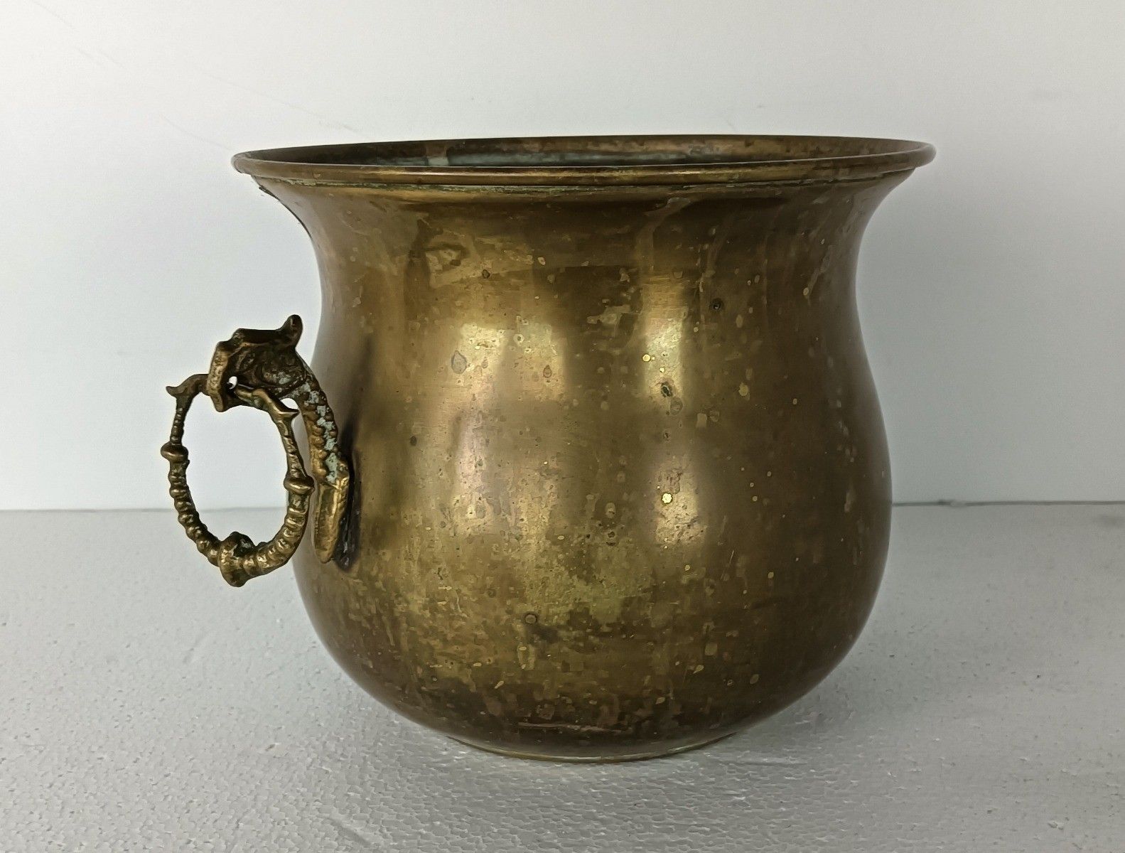 Gothic  Planter Cachepot Vintage Brass Kettle Decorative Dragon Handles Hammered photo Home Decor