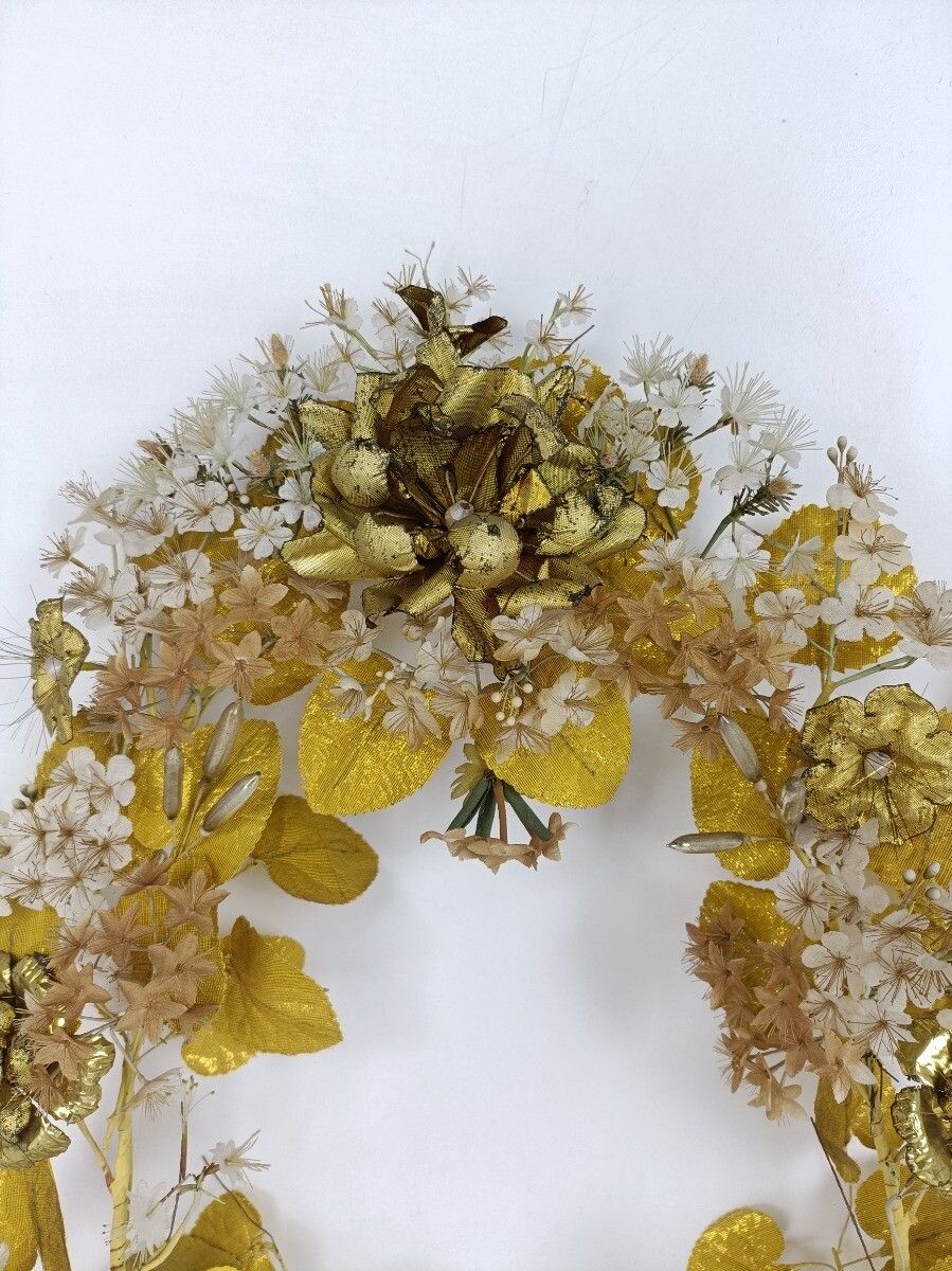 Antique Bridal Wedding Silk Flowers Porcelain Ormolu Wreath Boucquet 19th Centur photo buy